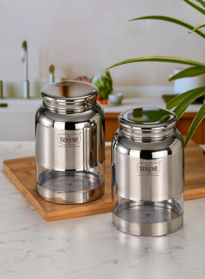 Serene Stainless Steel Exotic See-Through Jar | Airtight Jars for Kitchen Storage | Premium Steel Jars with One Turn Lock Lid | Transparent Stainless Steel Containers | 1500ML | 2 PC - Image 1